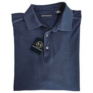 Hathaway Mens Navy Blue Slub Texture Cotton Polo Shirt Large NWT 349364